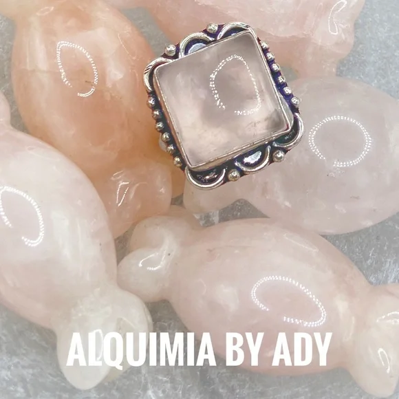 Rose Quartz silver big cabochon statement gem ring - Picture 1 of 3